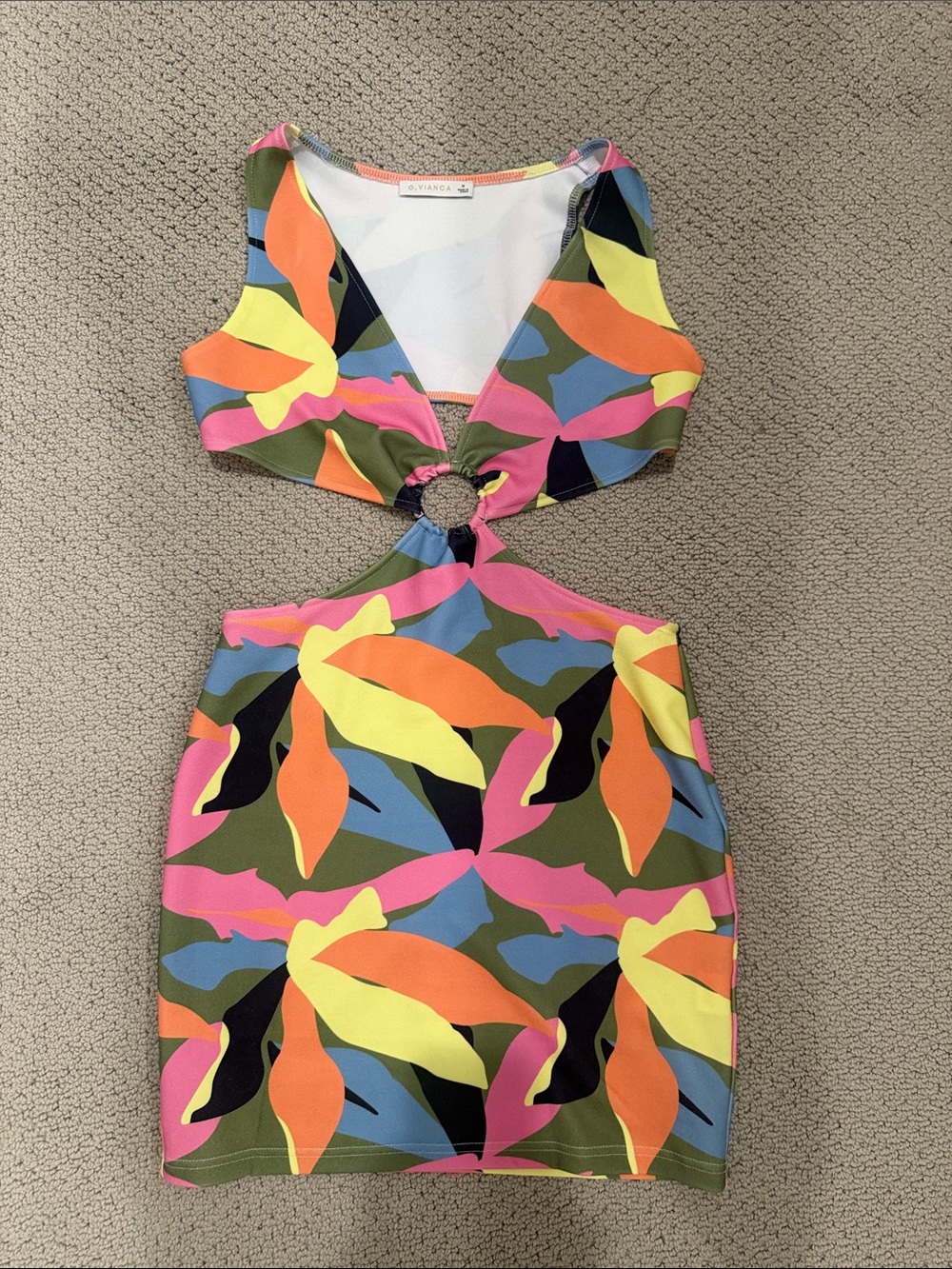 Vibrant Cutout Mini Dress with Center Ring - Multicolor